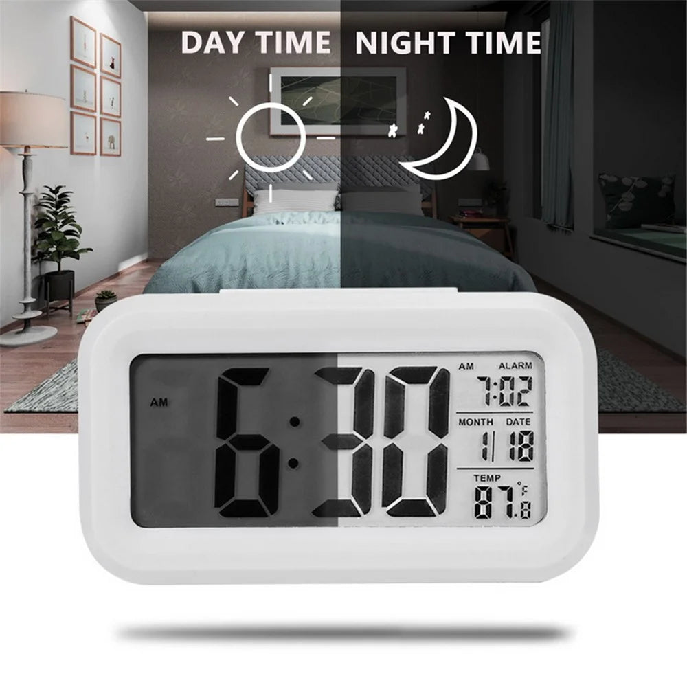Battery Powered Digital LED Backlight Alarm Clock with Date Temperature Display - Black - 2