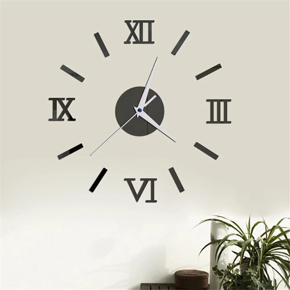Mirror Wall Stickers DIY Home Decoration Wall Clocks Sticker - Black - 3