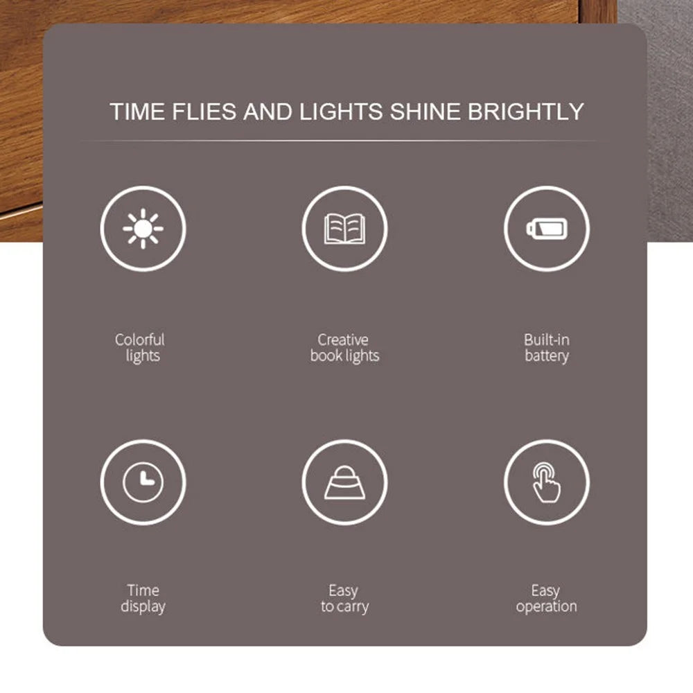 Y1 Creative Book-shaped Light Clock Time Display USB Rechargeable Smart Clock - Black - 4