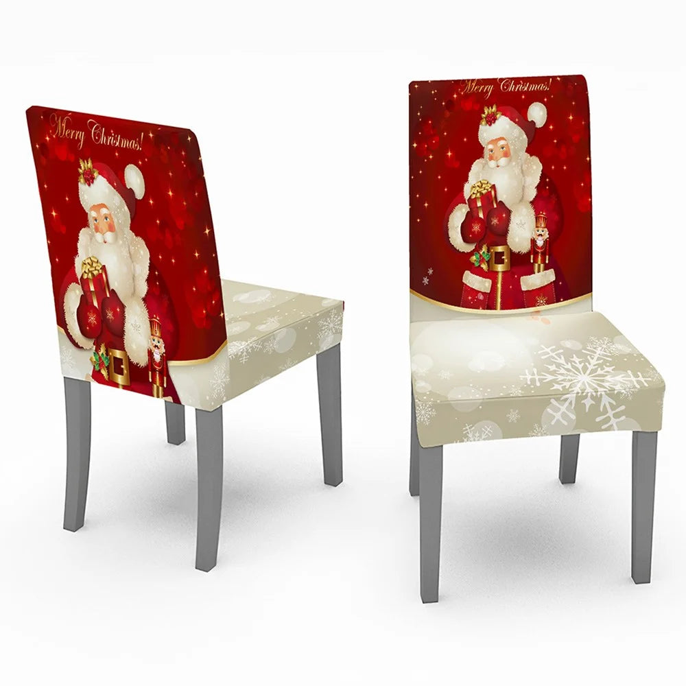 140x140cm Christmas Santa Claus Bell Printed Stain-resistant Tablecloth with 4 Chair Covers Kitchen Table Decoration - Santa Claus - 2