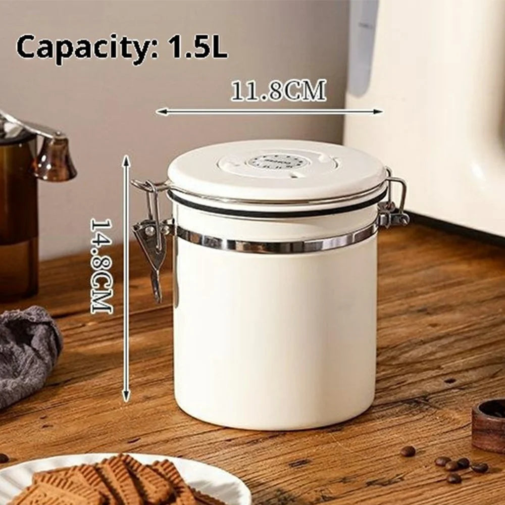 304 Stainless Steel Coffee Canister 1.5L Food Storage Container with Date Tracker, Scoop for Coffee, Beans - White - 6