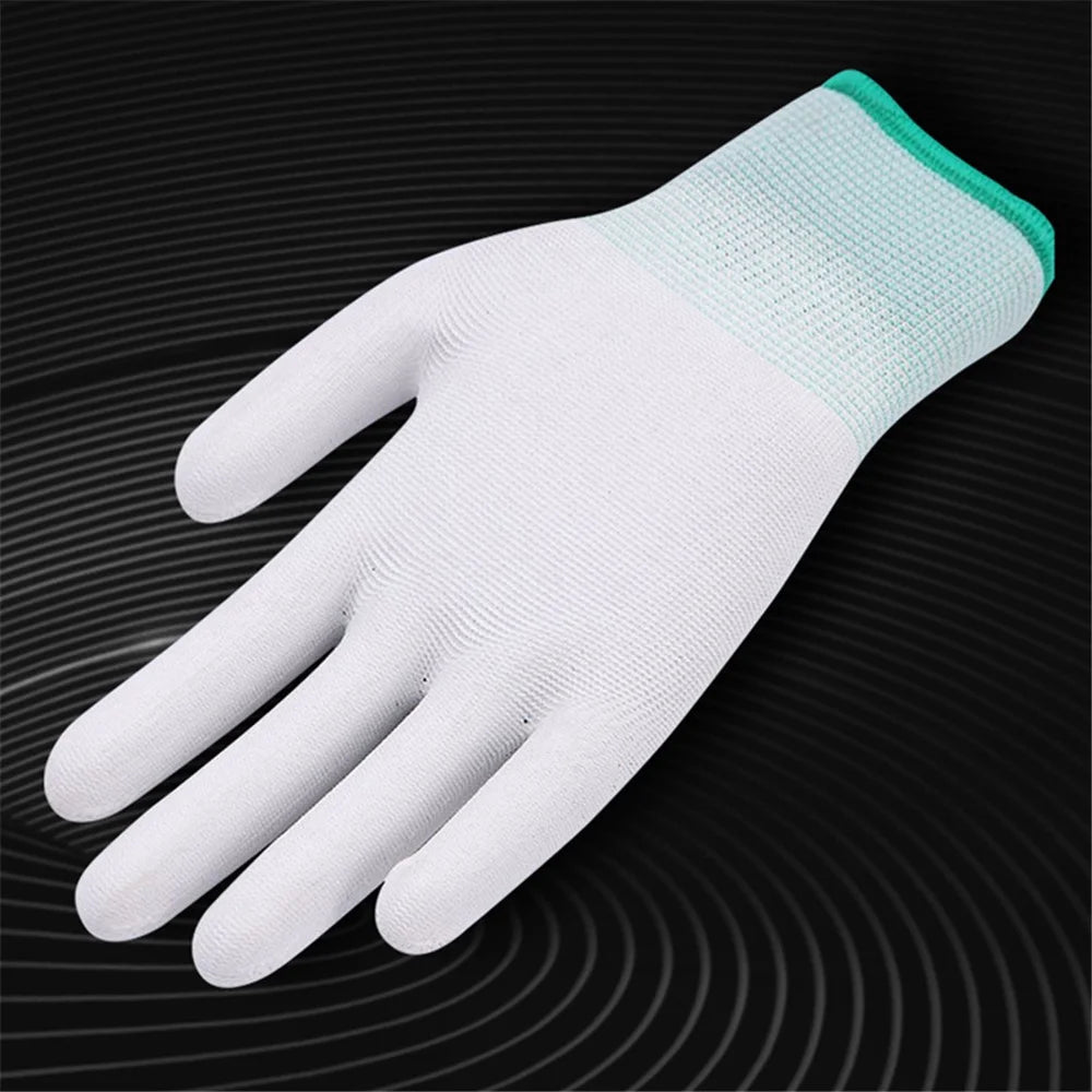 10 Pairs / Bag PU+Nylon Gloves Breathable Labor Protection Gloves, Size M - White+Green - 5