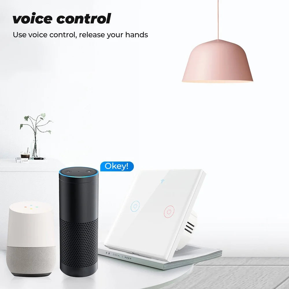 SMATRUL TMW401 Tuya WiFi 433MHZ EU Plug Wireless Touch Wall Switch for Google Home Alexa, 2 Gang WiFi - Black - 3