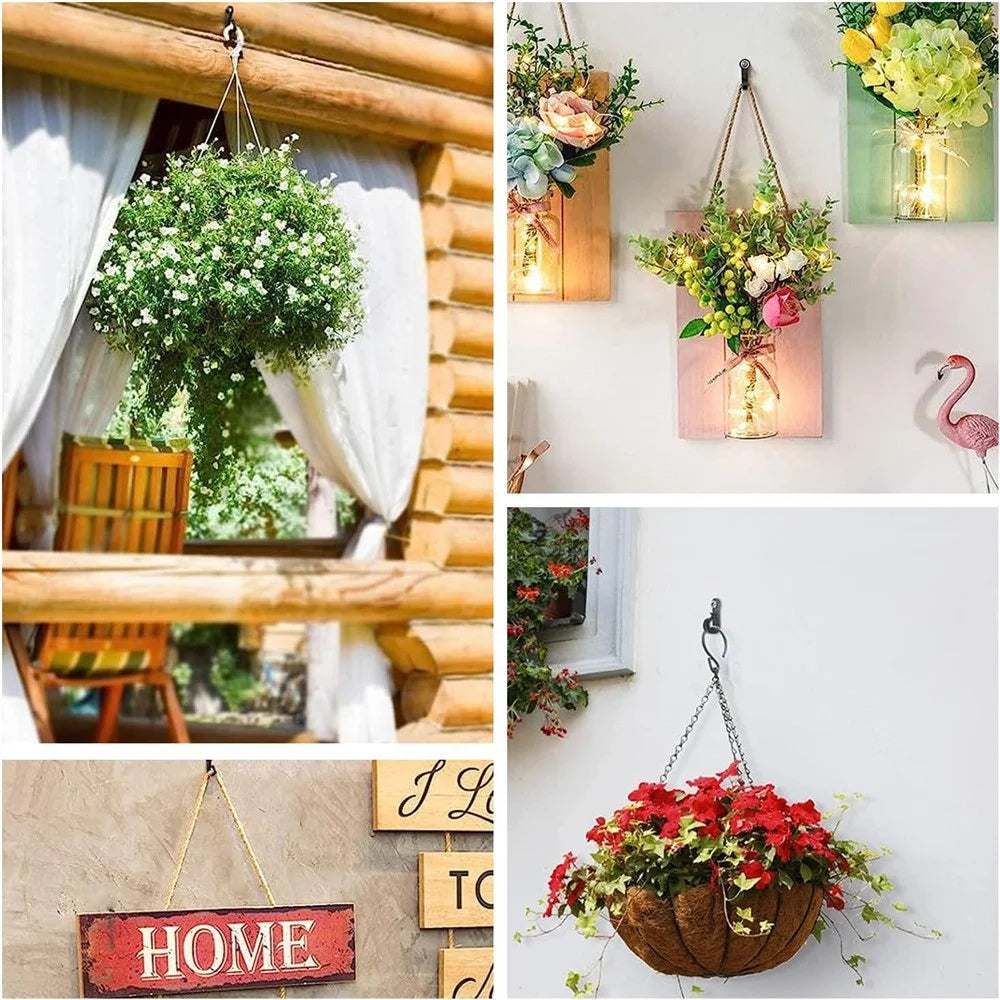 20-Pack Outdoor Hanging Plant Hooks for String Lights - Heavy-Duty Screw-In Expansion Anchors - Black - 6