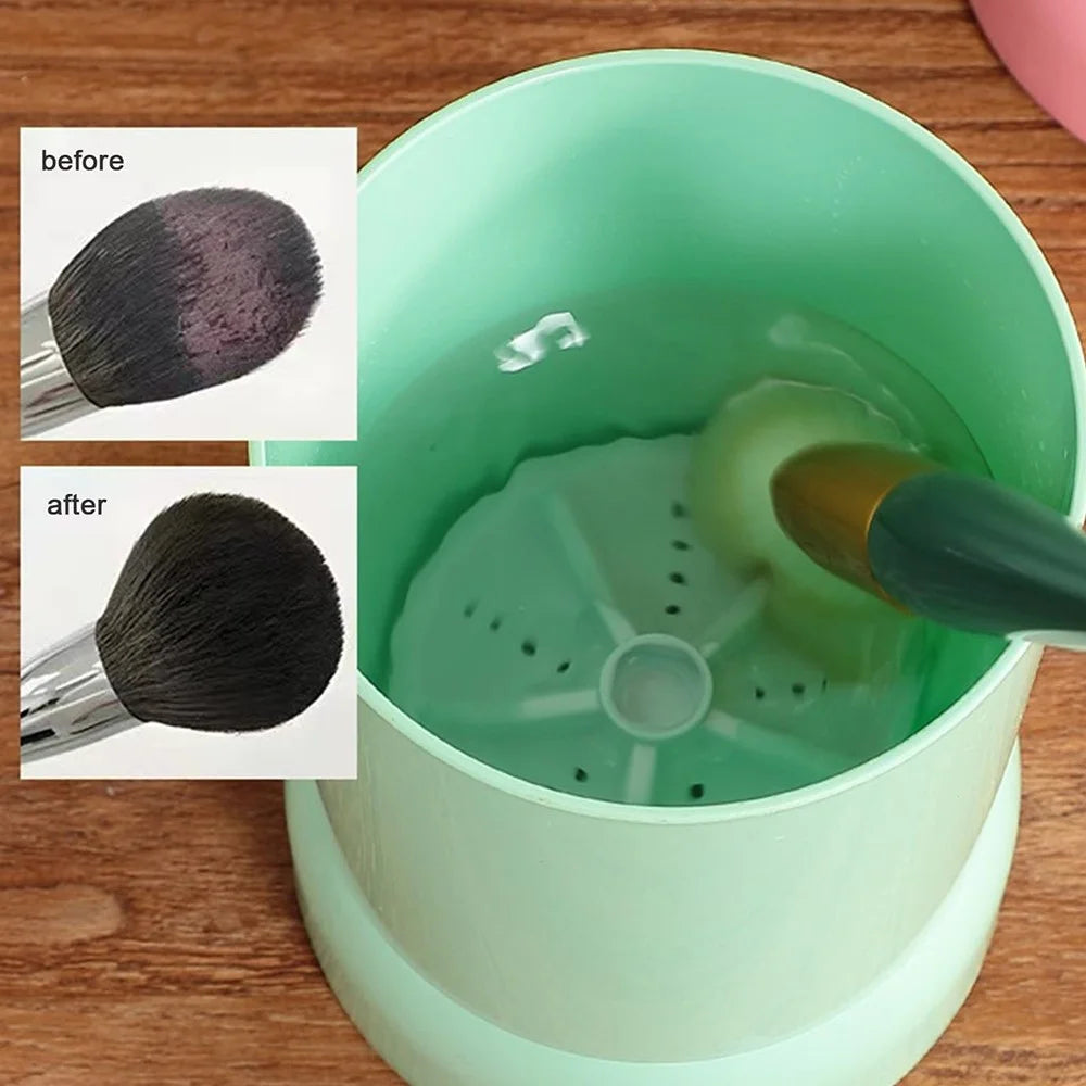 Electric Makeup Brush Cleaner Rechargeable Automatic Cosmetics Brushes Sponges Washing Cleaning Tool - Green - 6