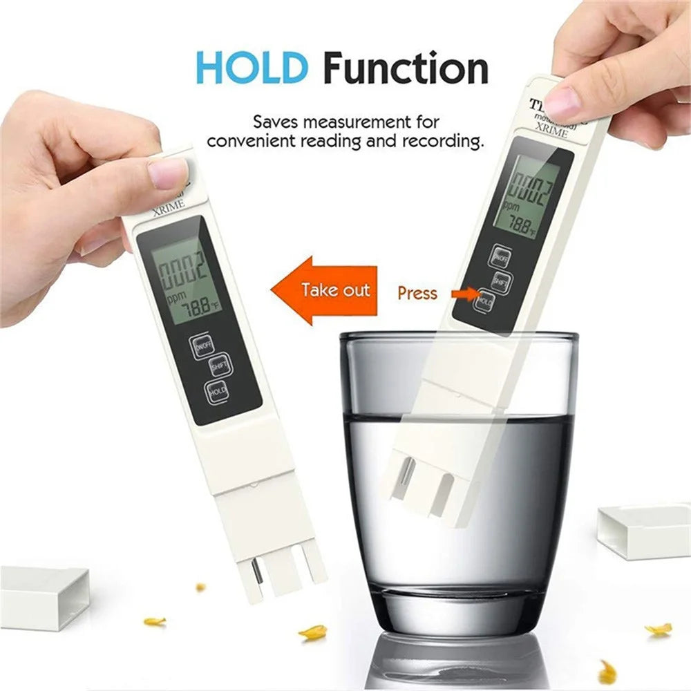 3-in-1 Water Quality Detector Digital LCD TDS EC Meter Pen Temperature Tester with Backlit - White - 7