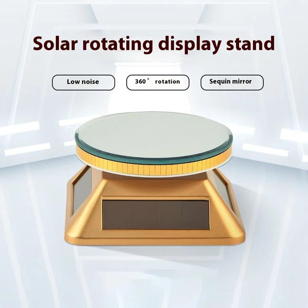 Solar Gem Display Turntable 360 Degrees Acrylic Tray Jewelry Display Stand - Gold - 2