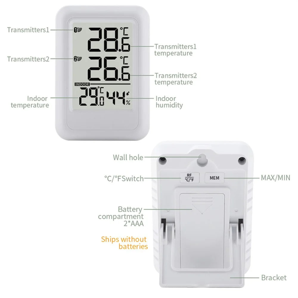 TS-FT0402 Wireless Indoor Outdoor Greenhouse Thermometer Digital Temperature Meter, 1 Receiver + 2 Transmitter - 3
