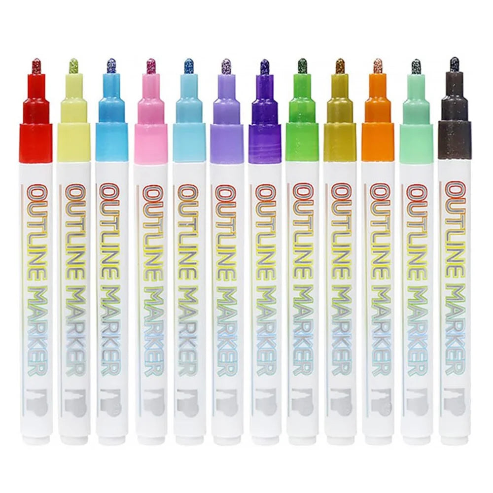 12Pcs Double Line Outline Marker Pens Glitter Pens Metallic Drawing Pens for Christmas Painting - 1