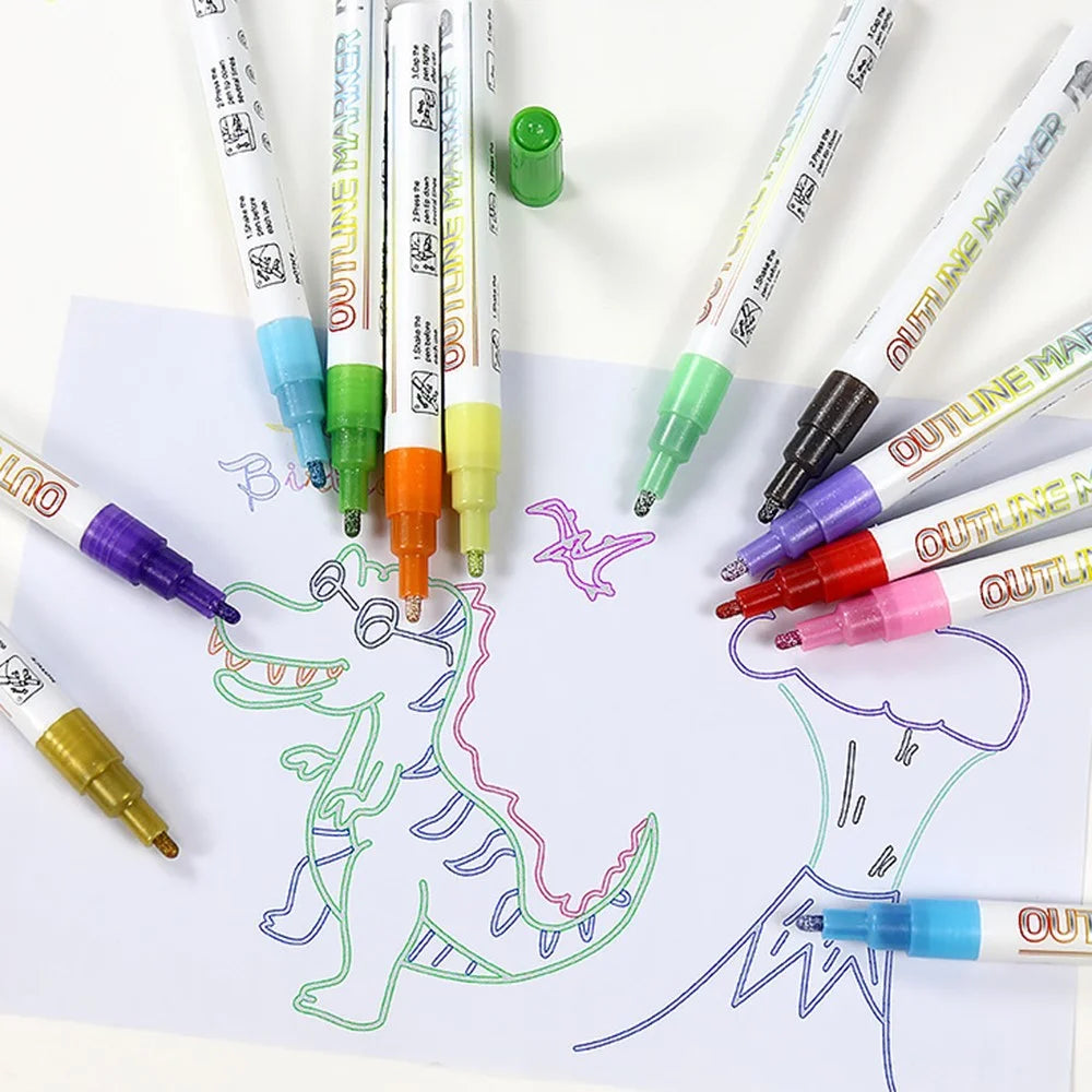12Pcs Double Line Outline Marker Pens Glitter Pens Metallic Drawing Pens for Christmas Painting - 4