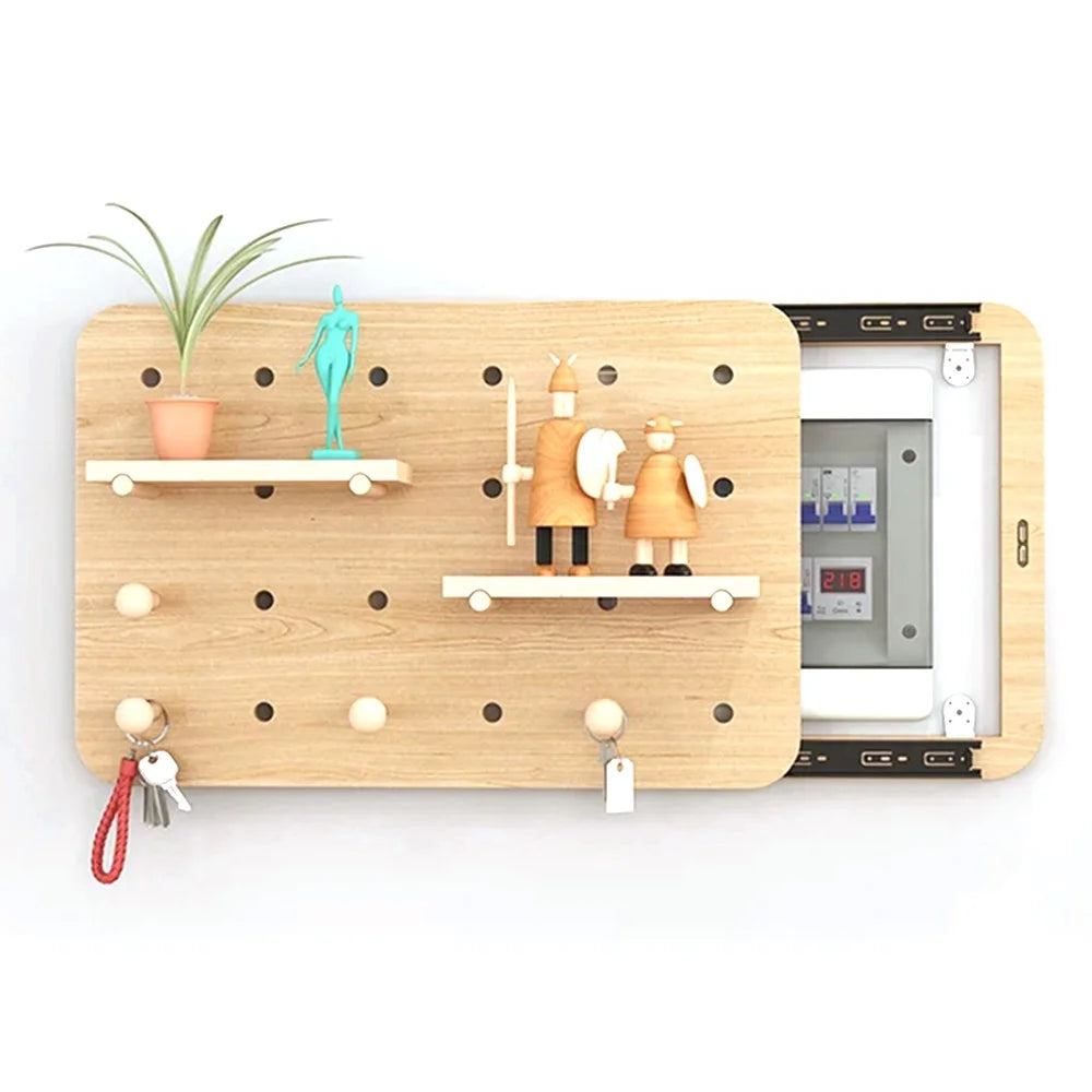 40x25cm Decorative Wall Mounted Electric Box Cover Storage Shelf Wood Pegboard Meter Box Concealer - Wood Color - 1