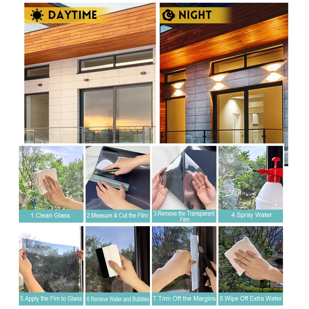 90 x 300cm Window Privacy Film Office Home Balcony One Way UV Blocking Static Cling Glass Film - Silver - 3