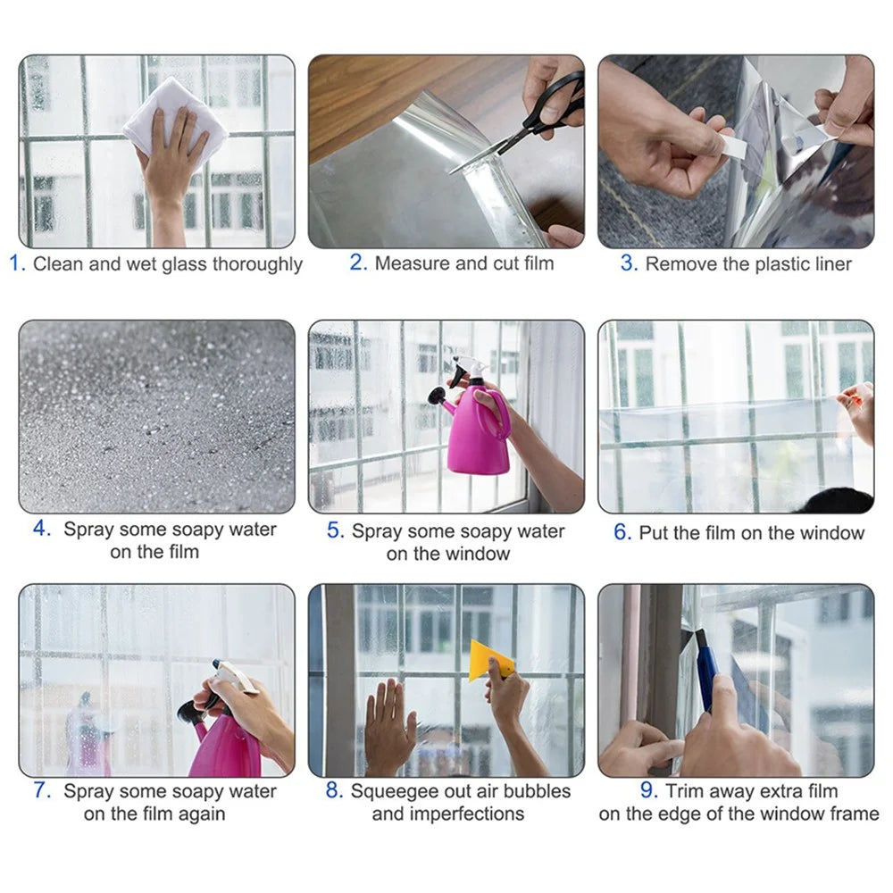 90 x 300cm Window Privacy Film Office Home Balcony One Way UV Blocking Static Cling Glass Film - Silver - 6