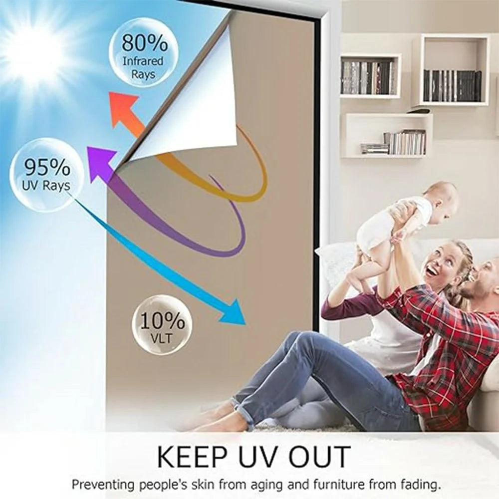 120 x 200cm Window Privacy Film Office Home Balcony One Way UV Blocking Static Cling Glass Film - Silver - 3