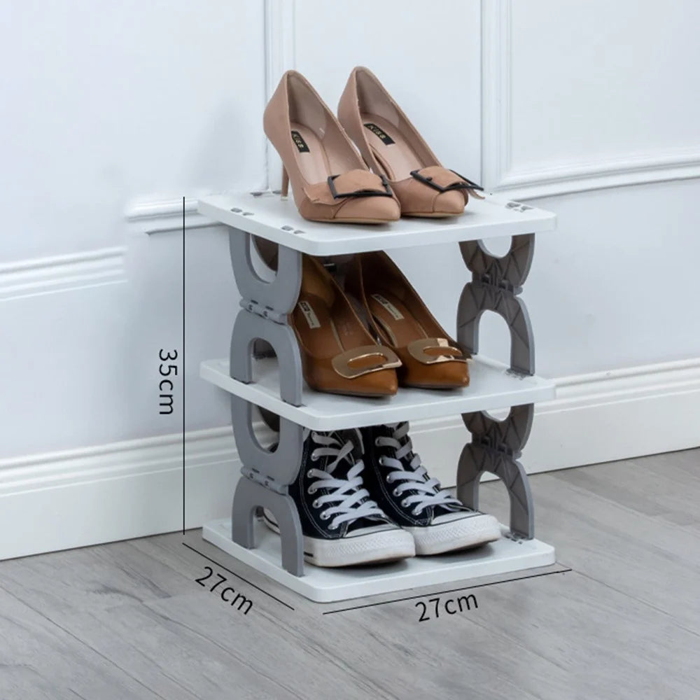 Foldable 3 Tiers Shoe Rack Organizer Home Entryway Bathroom Dorm PP Storage Shelf - Grey - 2