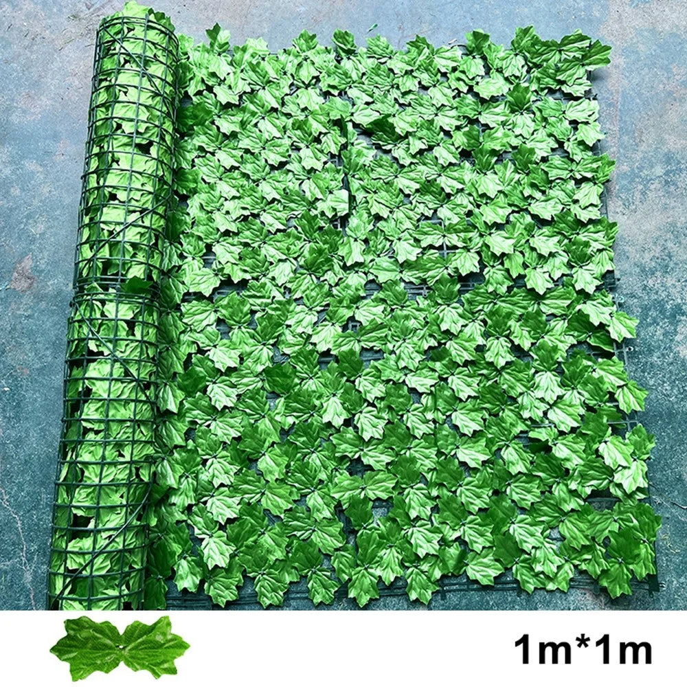 1m x 1m Light Green Maple Leaf Privacy Fence Screen Artificial Plant Hedges for Outdoor Garden Decor - 1