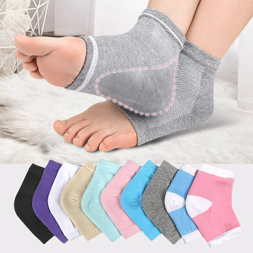 001 1 Pair Gel Heel Crack Socks Half Cut Mesh Breathable Cotton Socks Heel Protection Gift - Grey - 6