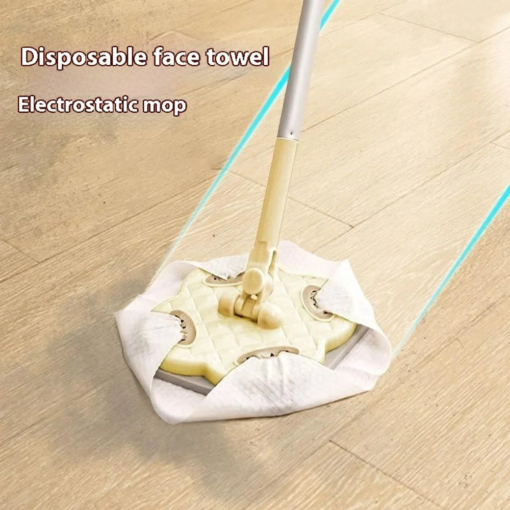 4 Sections Pole Household Disposable Face Towel Mop Dust Removal Floor Cleaner - Cream White - 2