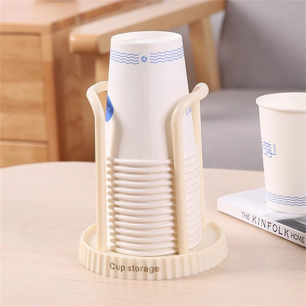 Disposable Cup Dispenser Paper Cup Holder Storage Rack Punching Free for Home - White - 2