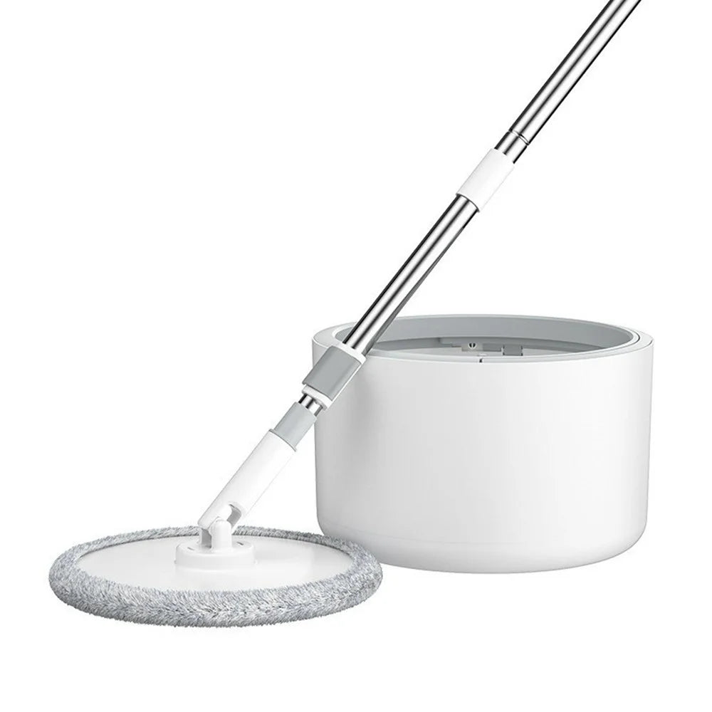 Rotating Single Bucket Spin Mop Set with 1 Mop Cloth Household Cleaning Tool Lazy Floor Mop - White - 1