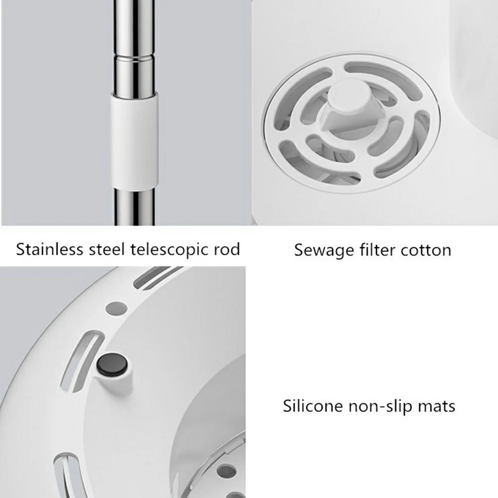 Rotating Single Bucket Spin Mop Set with 1 Mop Cloth Household Cleaning Tool Lazy Floor Mop - White - 6