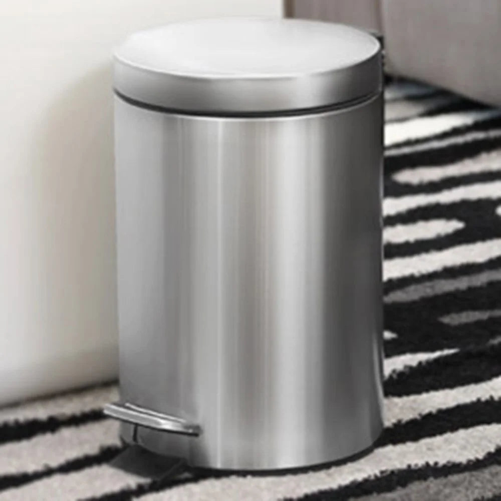 12L Round Stainless Steel Garbage Can Home Hotel Office Stylish Waste Container with Pedal - Steel Color - 1