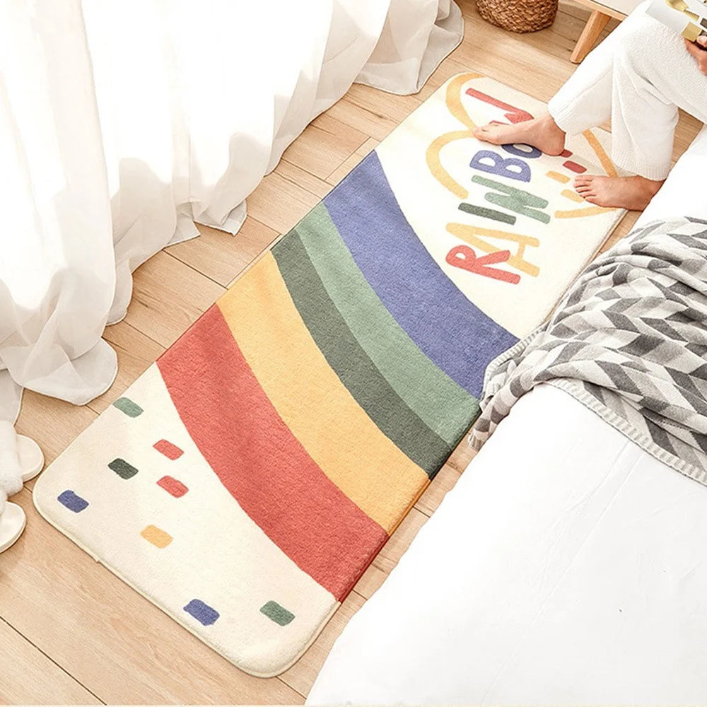 40x120cm Rainbow Home Bedroom Doormat Bedside Anti-Slip Rug Soft Cashmere Floor Mat - 2
