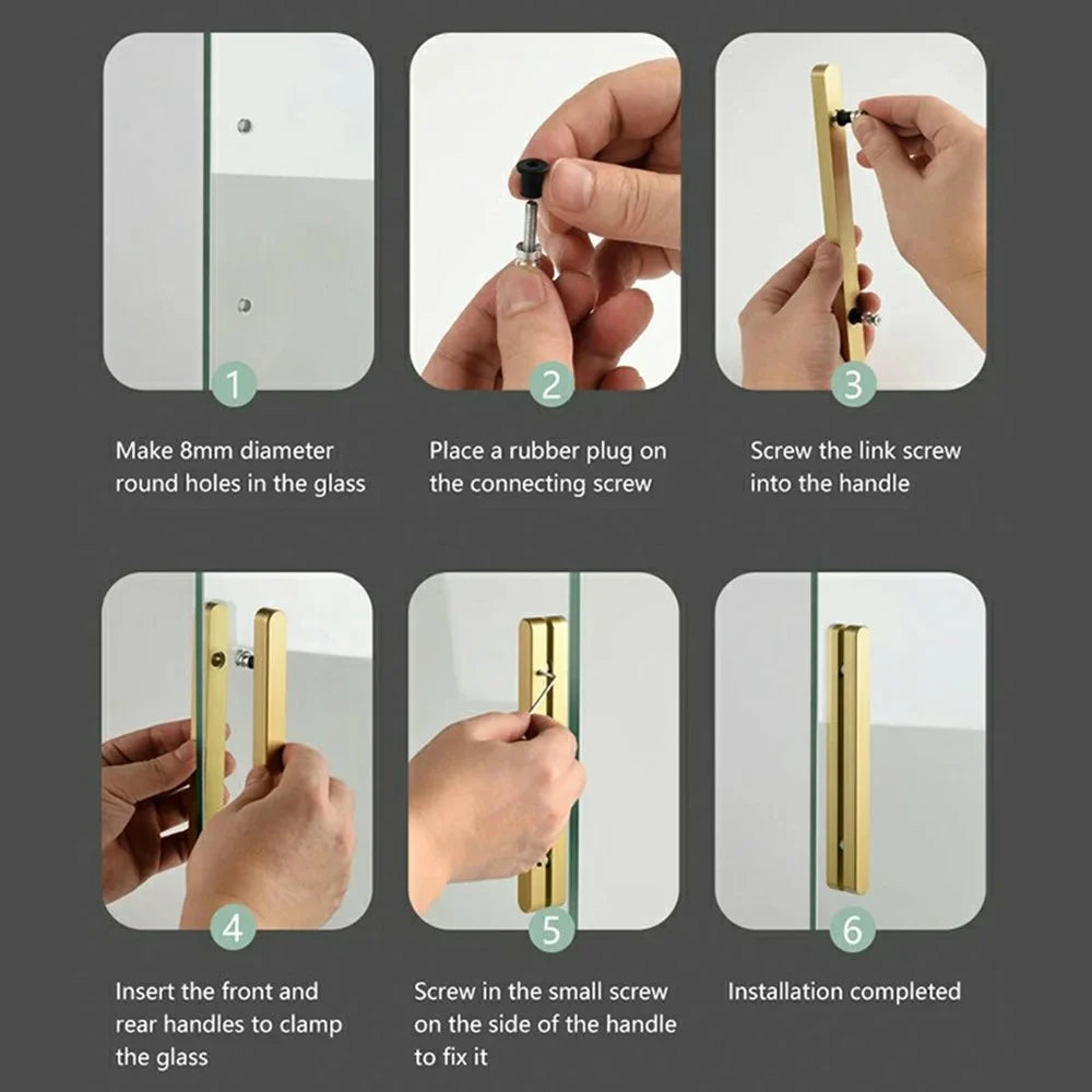 2Pcs Adhesive Ultra Narrow Glass Sliding Door Handles Balcony Shower Room Pull Push Bar Aluminum Handles - Gold - 5