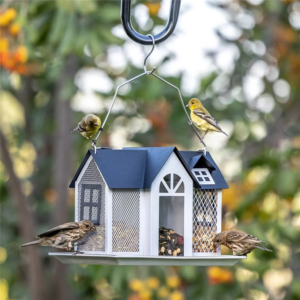 Garden Yard Hanging Bird Feeder Metal House Design Squirrel Proof Hummingbird Feeder - White - 7