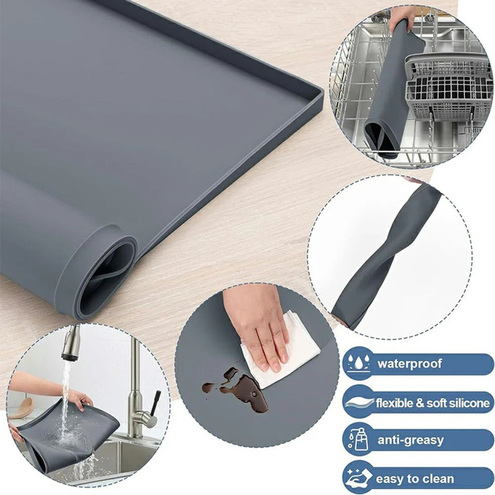 60x60cm Washer Dryer Top Cover Mat Washing Machine Non Slip Waterproof Silicone Protective Pad - Grey - 2