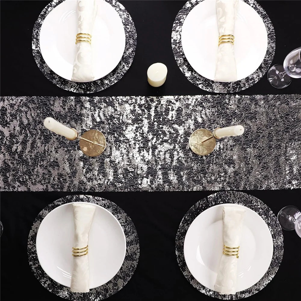6Pcs Hot Stamping Mesh Placemats Round Table Mats Wedding Holiday Banquet Decoration - Red - 7