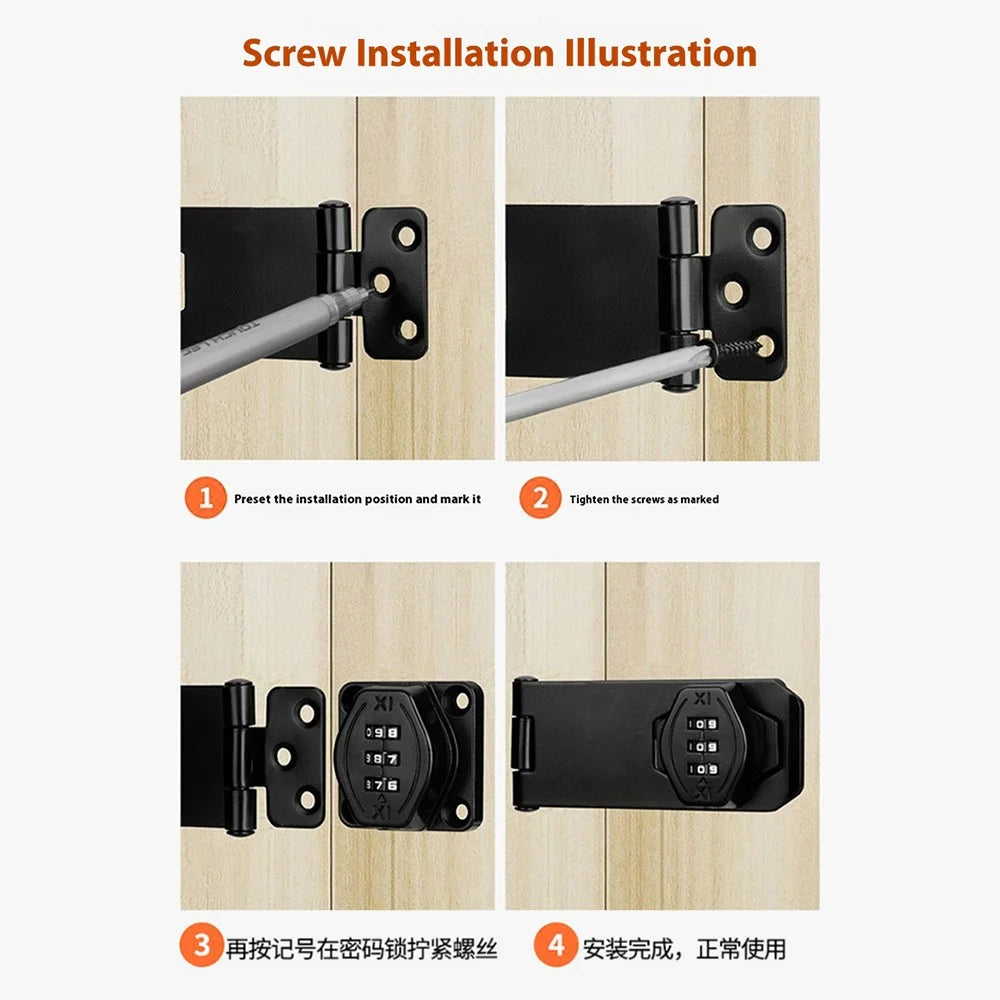 Cabinet Door Password Lock Drawer Lock 3 Hole 4 Inch Screw Installation / No Drill Adhesive Anti-Theft Security For Furniture - Black - 6