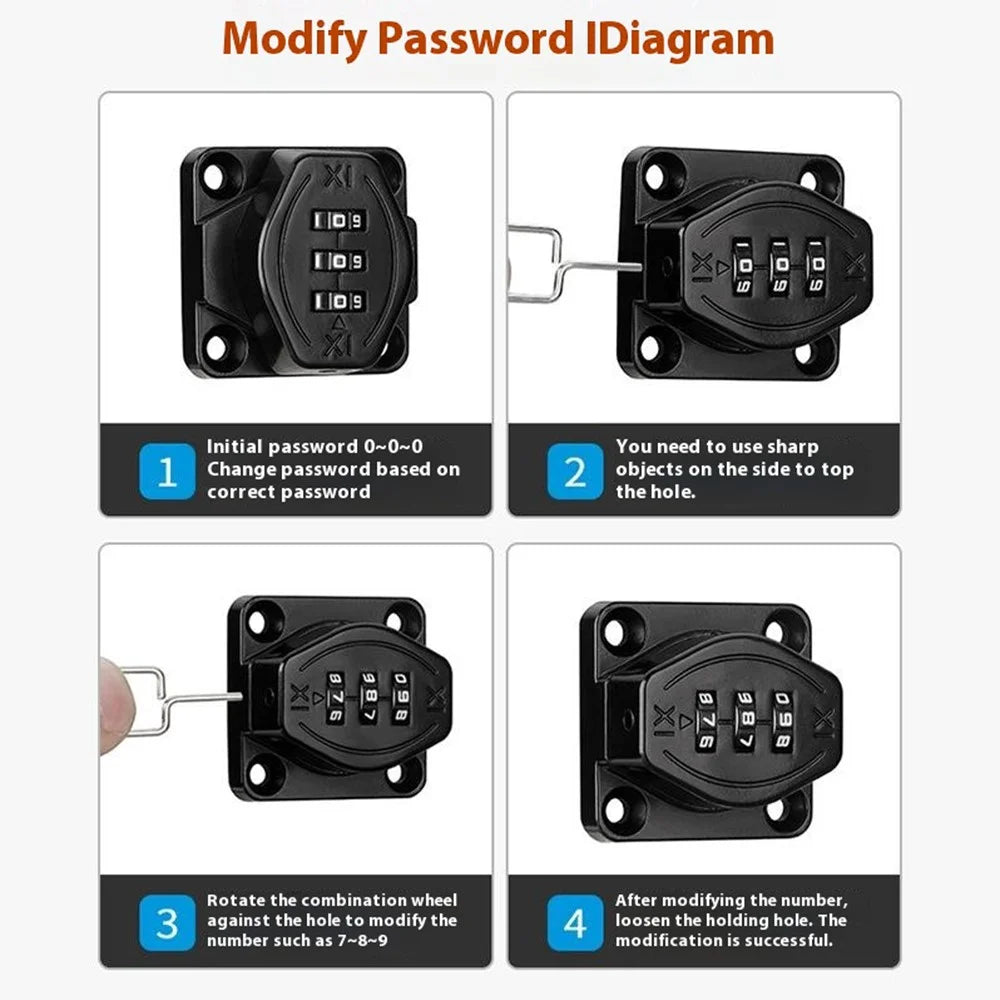 Cabinet Door Password Lock Drawer Lock 3 Hole 4 Inch Screw Installation / No Drill Adhesive Anti-Theft Security For Furniture - Black - 7