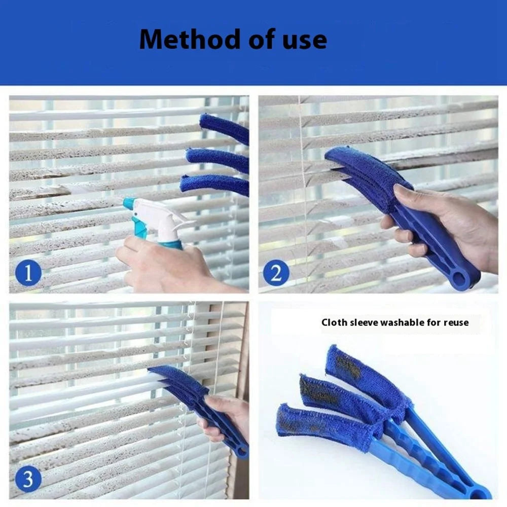 Air Conditioner Louver Blind Cleaner Brush Detachable Washable Vent Duster with 2 Replacement Heads - Blue - 7