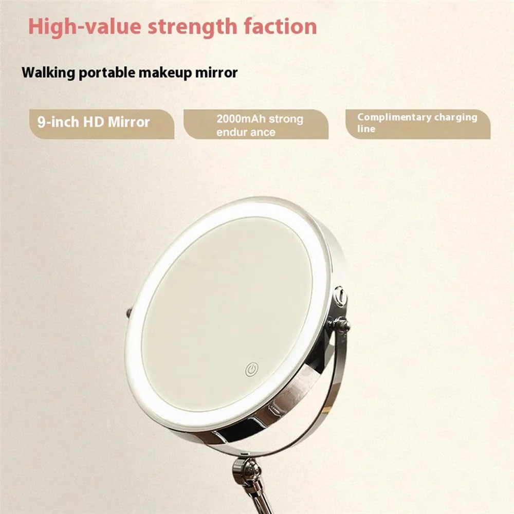 9 Inch Folding Makeup Mirror 7X Magnification Touch Control LED Light Double-Sided Vanity Mirror - Silver - 4