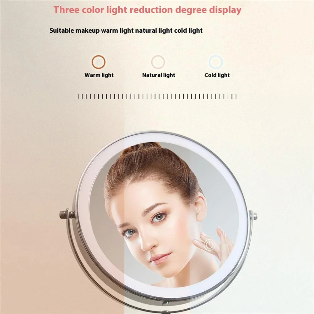 9 Inch Folding Makeup Mirror 7X Magnification Touch Control LED Light Double-Sided Vanity Mirror - Silver - 5