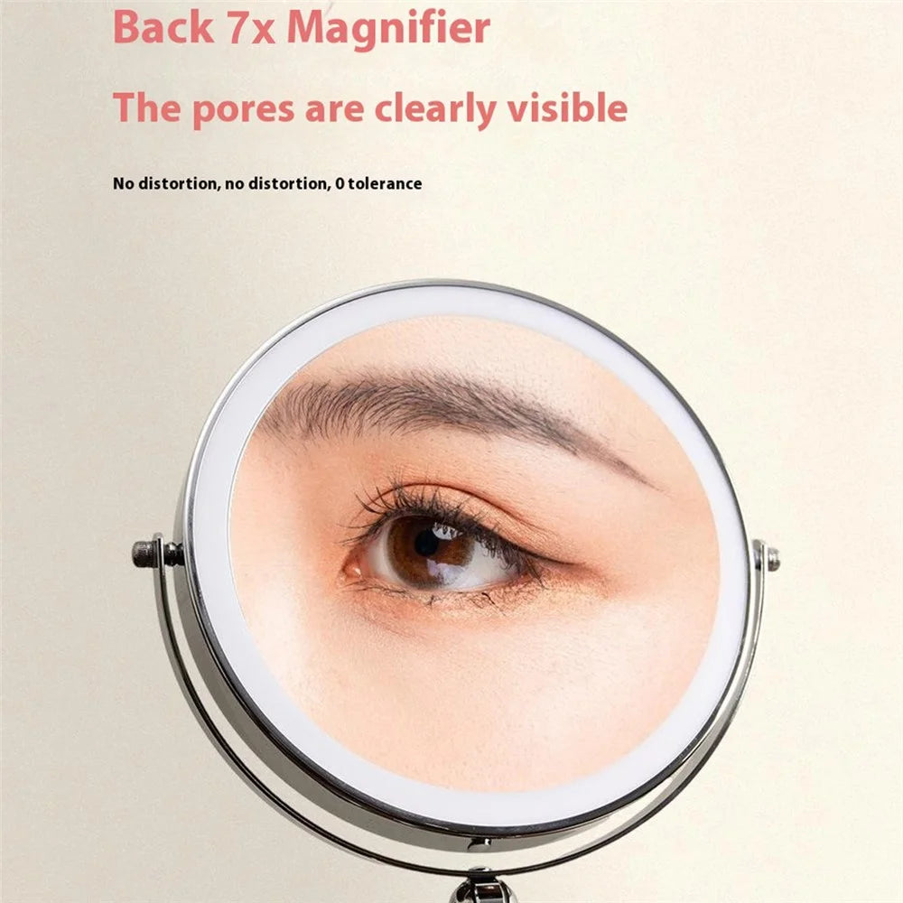 9 Inch Folding Makeup Mirror 7X Magnification Touch Control LED Light Double-Sided Vanity Mirror - Silver - 7