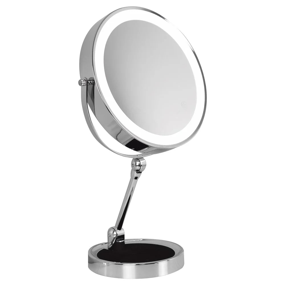 9 Inch Folding Makeup Mirror 10X Magnification Touch Control LED Light Double-Sided Vanity Mirror - Silver - 1