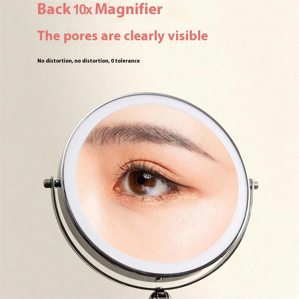 9 Inch Folding Makeup Mirror 10X Magnification Touch Control LED Light Double-Sided Vanity Mirror - Silver - 7