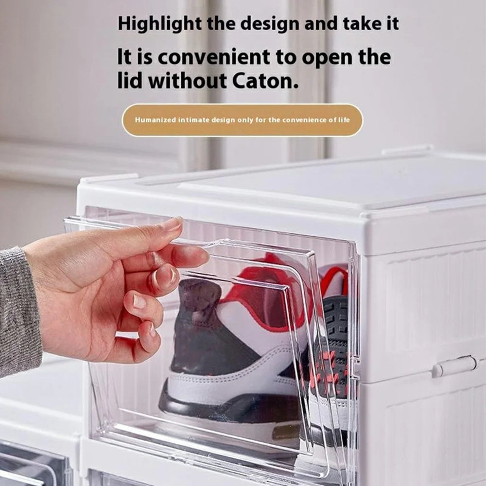 6 Layer No Installation Foldable Shoe Box Transparent Plastic Stackable Storage Container - Transparent - 4