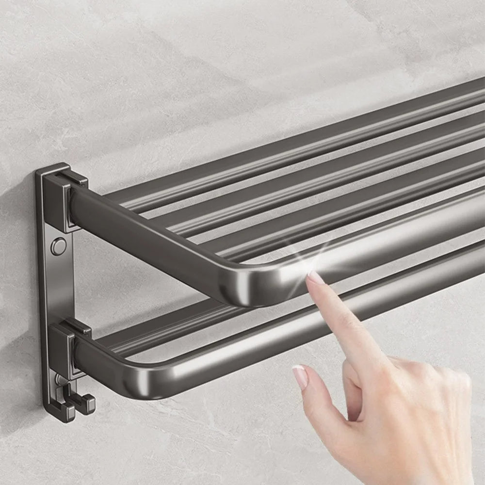 40cm Folding Wall Mounted Towel Holder Bathroom Metal Storage Rack Punching Free for Washroom / Toilet - 5