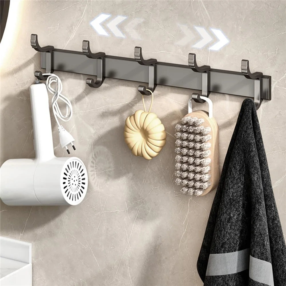 Metal Bathroom Towel Holder 5 Hooks Wall Mounted No Drilling Adhesive Hanger for Kitchen / Bedroom / Office - 3
