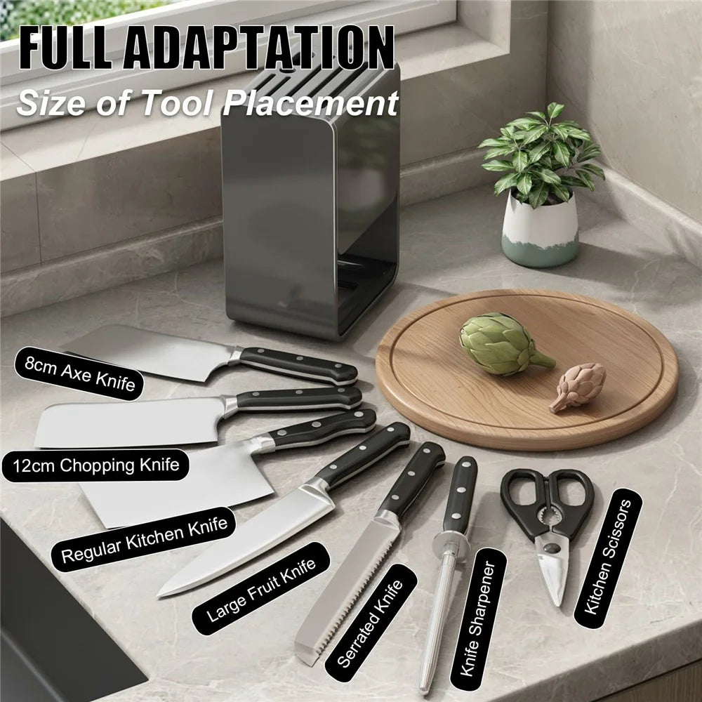D01 Dual Use Knife Holder Organizer Wall Mounted Utensil Stand Kitchen Countertop Cutlery Storage Rack - Tarnish - 3