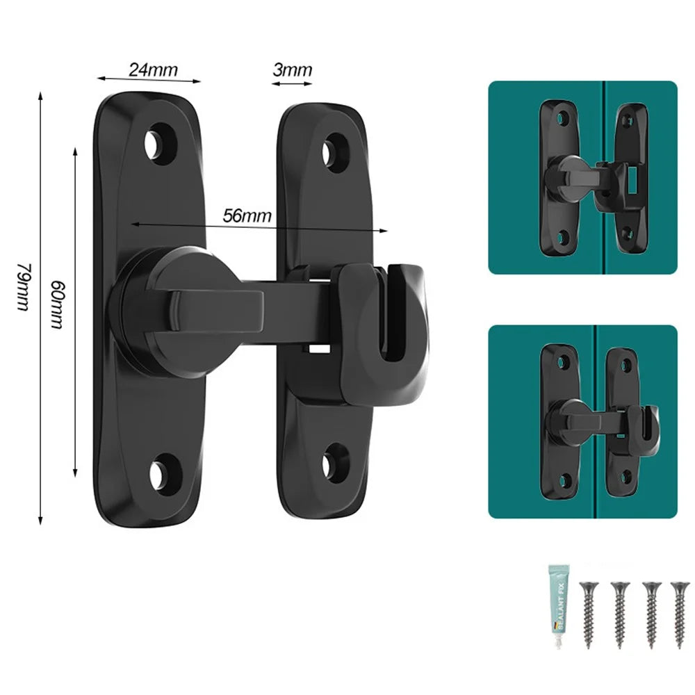 No Drill Installation Zinc Alloy Door Latch Bolt Lock for Sliding Doors Bathroom Bedroom Closet Door - Black - 1