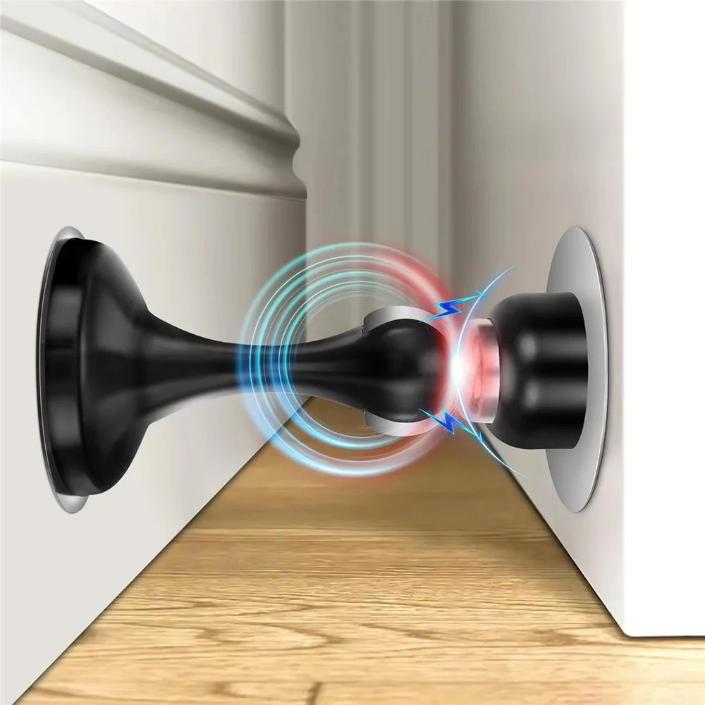 Door Stopper Glass Wooden Doors Magnetic Stainless Steel Doorstop Shock Absorber - Black - 5