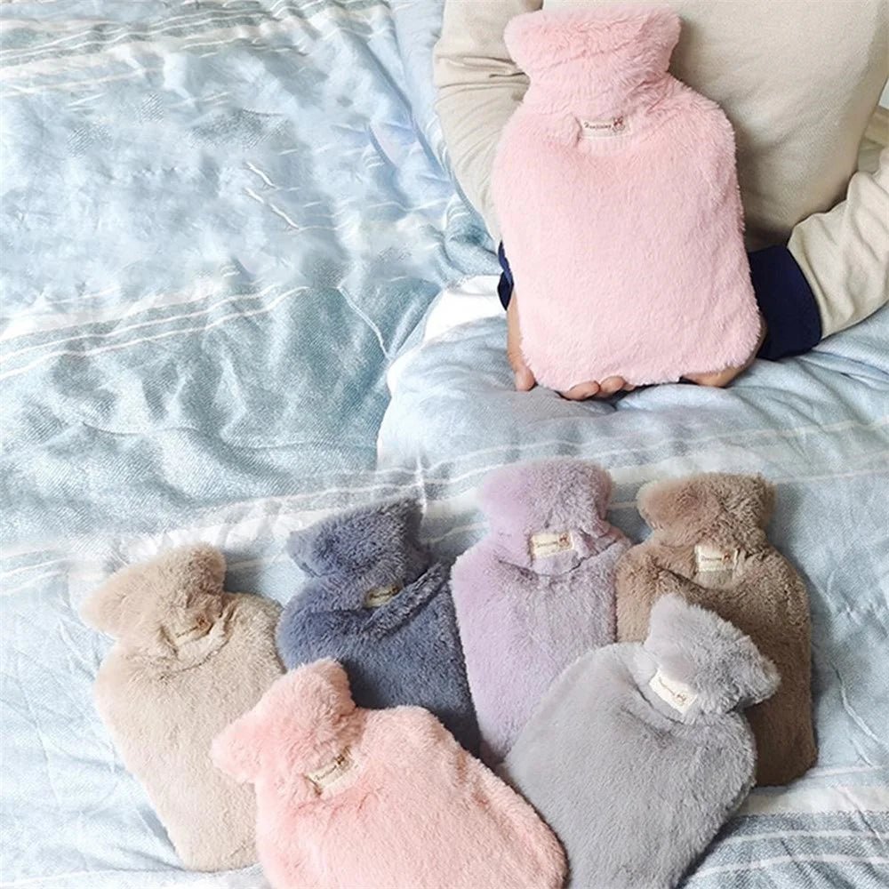 2000ML Refillable Hot Water Bag Winter Thicken Fluffy Hand Feet Warmer Water Bottle - Light Grey - 7