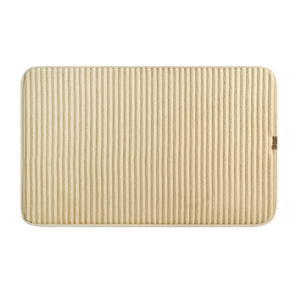 50 x 80cm Striped Solid Color Bathroom Absorbent Mat Non Slip Flannel Doormat for Entrance - Beige - 1