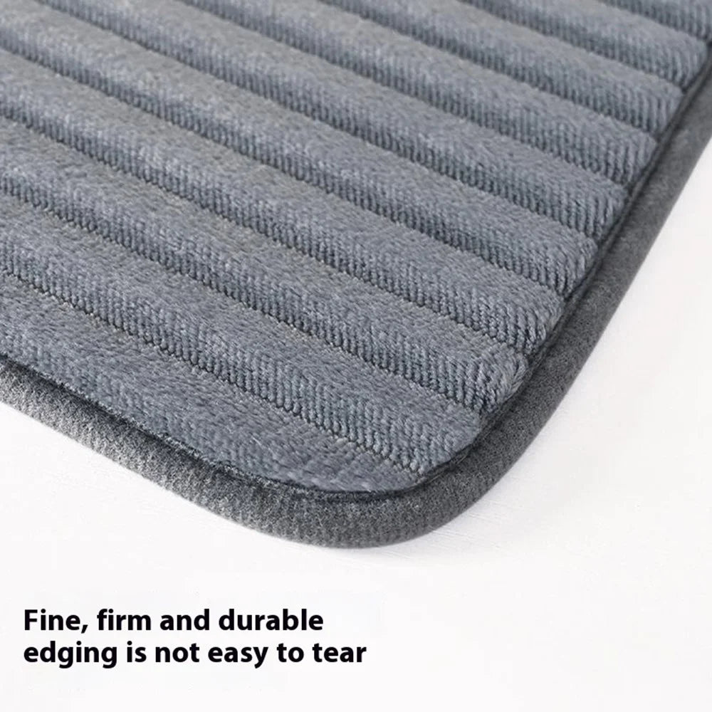 50 x 80cm Striped Solid Color Bathroom Absorbent Mat Non Slip Flannel Doormat for Entrance - Beige - 4