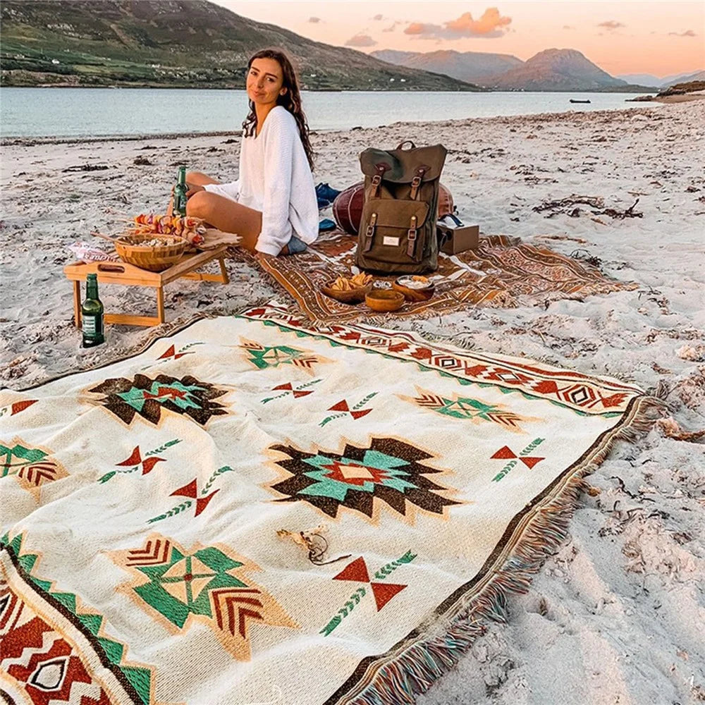 90x90cm Picnic Blanket Thick Moisture-Proof Bohemian Ground Mat for Outdoor Camping Beach - Maple Leaf - 3