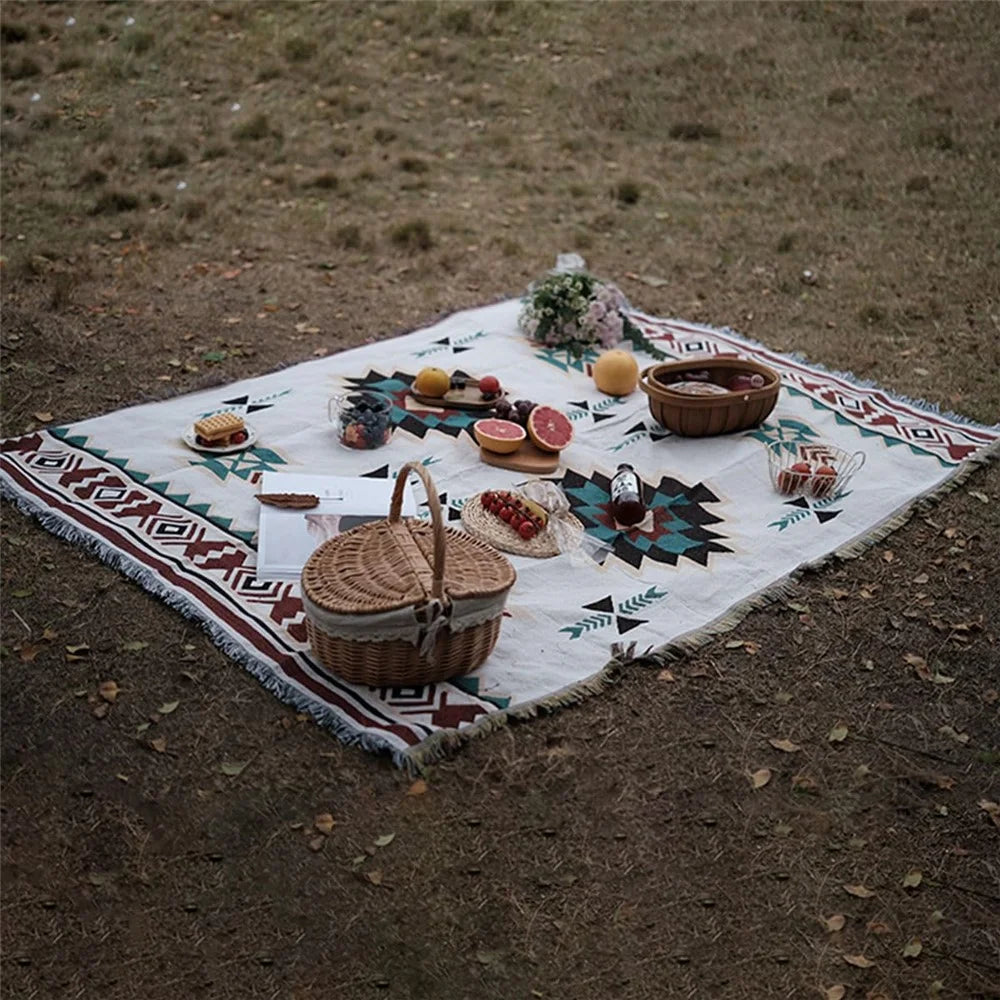 90x90cm Picnic Blanket Thick Moisture-Proof Bohemian Ground Mat for Outdoor Camping Beach - Maple Leaf - 4